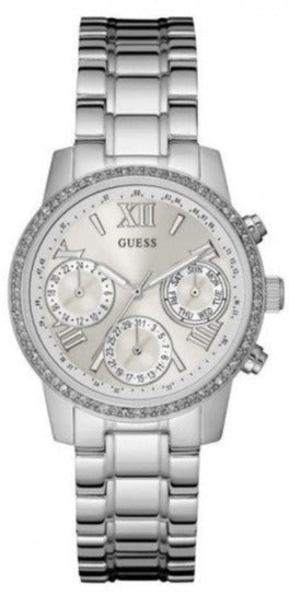 Guess Mini Sunrise Chronograph Quartz Silver Dial Silver Steel Strap Watch For Women - W0623L1 Authentic Buy Shop Now