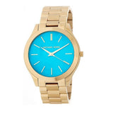 Michael Kors Slim Runway Blue Mother of Pearl Dial Gold Steel Strap Watch for Women - MK3492 Authentic Buy Shop Now