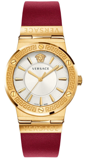 Versace Greca Silver Dial Red Leather Strap Watch for Women - VEVH00420 Authentic Buy Shop Now