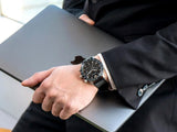 Emporio Armani Mario Chronograph Black Dial Black Leather Strap Watch For Men - AR11243 Authentic Buy Shop Now