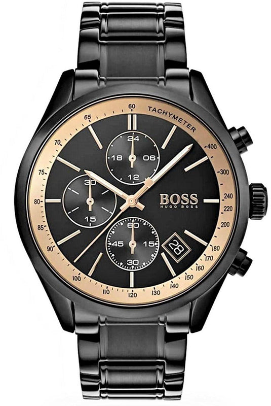Hugo Boss Grand Prix Black Dial Black Steel Strap Watch for Men - 1513578 Authentic Buy Shop Now