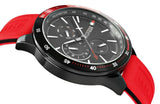 Tommy Hilfiger Multifunction Quartz Black Dial Red Rubber Strap Watch for Men - 1791722 Authentic Buy Shop Now