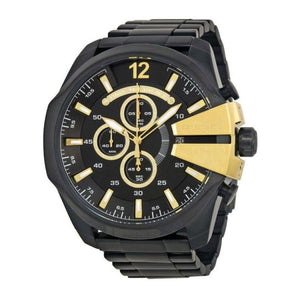 Diesel Mega Chief Chronograph Black Dial Black Steel Strap Watch For Men - DZ4338 Authentic Buy Shop Now