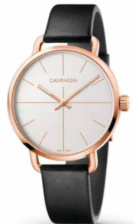 Calvin Klein Even White Dial Black Leather Strap Watch for Women - K7B216C6 Authentic Buy Shop Now