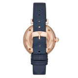Emporio Armani Gianni T-Bar Analog Silver Dial Blue Leather Strap Watch For Women - AR60020 Authentic Buy Shop Now