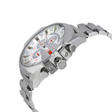 Diesel Mega Chief Chronograph White Dial Silver Steel Strap Watch For Men - DZ4328 Authentic Buy Shop Now