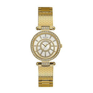 Guess Muse Crystals White Dial Rose Gold Steel Strap Watch For Women - W1008L2 Authentic Buy Shop Now