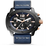 Fossil Modern Machine Chronograph Black Dial Blue Leather Strap Watch for Men - FS5066 Authentic Buy Shop Now