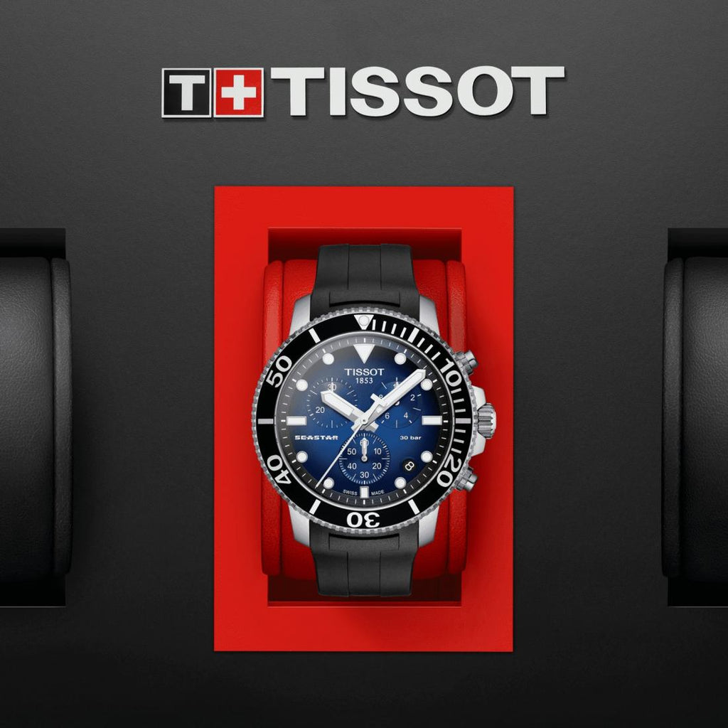 Tissot Seastar 1000 Chronograph Blue Dial Black Rubber Strap Watch For Men - T120.417.17.041.00 Authentic Buy Shop Now