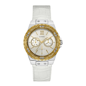 Guess Limelight Quartz Silver Dial White Leather Strap Watch For Women - W0775l8 Authentic Buy Shop Now