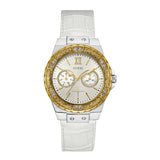 Guess Limelight Quartz Silver Dial White Leather Strap Watch For Women - W0775l8 Authentic Buy Shop Now