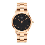Daniel Wellington Iconic Link Black Dial Rose Gold Steel Strap Watch for Women - DW00100210 Authentic Buy Shop Now