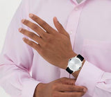 Movado Sapphire Silver Dial Black Leather Strap Watch for Men - 606694 Authentic Buy Shop Now
