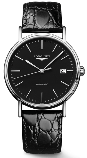 Longines Presence 38.5mm Automatic Black Dial Black Leather Strap Watch for Men - L4.921.4.52.2 Authentic Buy Shop Now