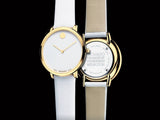Movado 70th Anniversary Limited Edition White Dial White Leather Strap Watch For Women - 0607138 Authentic Buy Shop Now