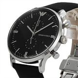 Emporio Armani Gianni Chronograph Black Dial Black Leather Strap Watch For Men - AR0397 Authentic Buy Shop Now
