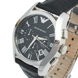 Emporio Armani Valente Chronograph Black Dial Black Leather Strap Watch For Men - AR1633 Authentic Buy Shop Now