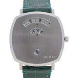 Gucci Grip Quartz Silver Dial Green Leather Strap Watch For Women - YA157414 Authentic Buy Shop Now