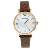 Emporio Armani Meccanico Automatic Silver Dial Burgundy Leather Strap Watch For Women - AR60044 Authentic Buy Shop Now