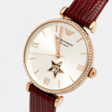 Emporio Armani Meccanico Automatic Silver Dial Burgundy Leather Strap Watch For Women - AR60044 Authentic Buy Shop Now