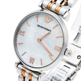 Emporio Armani Gianni T-Bar Mother of Pearl Dial Two Tone Steel Strap Watch For Women - AR1987 Authentic Buy Shop Now