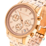 Michael Kors Ritz Chronograph Rose Gold Dial Rose Gold Steel Strap Watch for Women - MK6077 Authentic Buy Shop Now