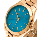 Michael Kors Slim Runway Blue Mother of Pearl Dial Gold Steel Strap Watch for Women - MK3492 Authentic Buy Shop Now