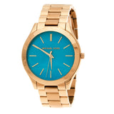Michael Kors Slim Runway Blue Mother of Pearl Dial Gold Steel Strap Watch for Women - MK3492 Authentic Buy Shop Now