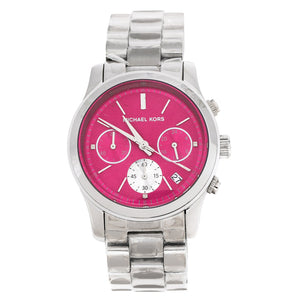 Michael Kors Runway Chronograph Pink Dial Silver Steel Strap Watch for Women - MK6160 Authentic Buy Shop Now