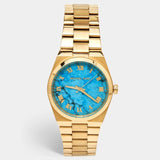 Michael Kors Channing Turquoise Dial Gold Steel Strap Watch For Women - MK5894 Authentic Buy Shop Now