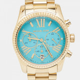 Michael Kors Lexington Chronograph Blue Dial Gold Steel Strap Watch For Women - MK7216 Authentic Buy Shop Now
