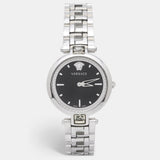 Versace Crystal Gleam Guilloche Black Dial Silver Steel Strap Watch for Women - VAN030016 Authentic Buy Shop Now