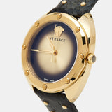 Versace Shadov Quartz Gold Dial Black Leather Strap Watch for Women - VEBM00318 Authentic Buy Shop Now