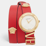 Versace V-Flare Quartz Silver Dial Red Leather Strap Watch for Women - VEBN00418 Authentic Buy Shop Now