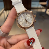 Calvin Klein Skirt Chronograph White Dial White Leather Strap Watch for Women - K2U296L6 Authentic Buy Shop Now
