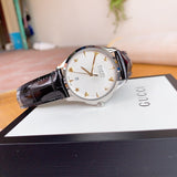 Gucci G Timeless Automatic Silver Dial Black Leather Strap Unisex Watch - YA126468 Authentic Buy Shop Now