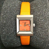 Gucci G-Frame Square Mother of Pearl Orange Dial Orange Leather Strap Watch For Women - YA128532 Authentic Buy Shop Now