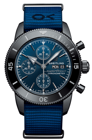 Breitling Superocean Heritage Chronograph 44 Outerknown Blue Dial Blue NATO Strap Watch for Men - M133132A1C1W1 Authentic Buy Shop Now