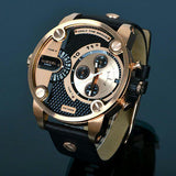 Diesel Little Daddy Black & Gold Dial Black Leather StrapWatch For Men - DZ7282 Authentic Buy Shop Now