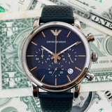 Emporio Armani Luigi Chronograph Blue Dial Black Leather Strap Watch For Men - AR1736 Authentic Buy Shop Now