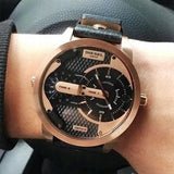 Diesel Mini Daddy Dual Time Black & Gold Dial Black Leather Strap Watch For Men - DZ7317 Authentic Buy Shop Now