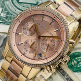 Michael Kors Ritz Chronograph Rose Dial Two Tone Steel Strap Watch for Women - MK6475 Authentic Buy Shop Now