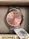 Michael Kors Slim Runway Quartz Pink Dial Silver Steel Strap Watch For Women - MK3380 Authentic Buy Shop Now