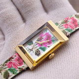 Gucci G-Frame Floral Mother of Pearl Dial White Leather Strap Watch For Women - YA147406 Authentic Buy Shop Now