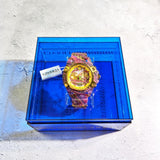 Versace Icon Active Chronograph Quartz Gold Dial Red Leather Strap Watch For Men - VEZ701222 Authentic Buy Shop Now