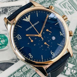 Emporio Armani Chronograph Midnight Blue Dial Blue Leather Strap Watch For Men - AR1862 Authentic Buy Shop Now