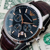 Emporio Armani Renato Chronograph Grey Dial Brown Leather Strap Watch For Men - AR2513 Authentic Buy Shop Now