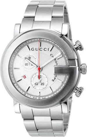 Gucci G Chrono Chronograph White Dial Silver Steel Strap Watch For Men - YA101339 Authentic Buy Shop Now