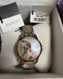 Gucci G Timeless Floral Brown Dial Brown Leather Strap Watch For Women - YA1264038 Authentic Buy Shop Now