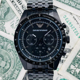 Emporio Armani Tazio Chronograph Black Dial Black Steel Strap Watch For Men - AR5989 Authentic Buy Shop Now